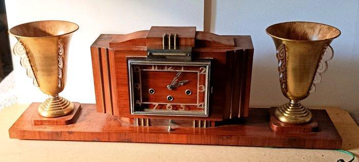 Pendule - Art Deco Hout, Chroom, Koper, Glas - 1920-1930 -, Antiek en Kunst, Antiek | Klokken