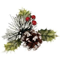 Kerst bijsteker toef hulst met sneeuw 7cm.+12cm. stok zak 24, Huis en Inrichting, Woonaccessoires | Kunstplanten en Kunstbloemen