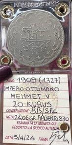 Ottomaanse Rijk. Sultan Mehmet V. Antike Münze 20 kurus 1909