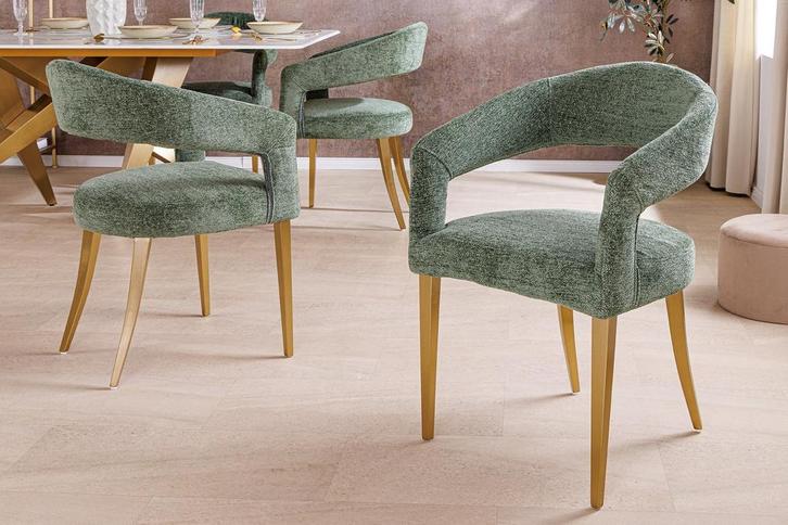 Scandinavische stoel BOUTIQUE groen getextureerde stof, Huis en Inrichting, Stoelen, Ophalen of Verzenden