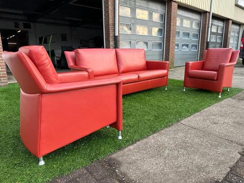 Bankstel LEOLUX Paian 2,5+1+1 bank en fauteuils leer design, Huis en Inrichting, Banken | Bankstellen, Zo goed als nieuw, Hout