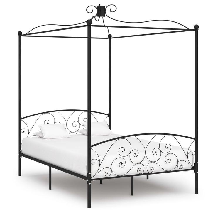 vidaXL Hemelbedframe metaal zwart 140x200 cm, Huis en Inrichting, Slaapkamer | Bedden, 140 cm, 200 cm, Zwart, Tweepersoons, Nieuw
