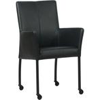 Leren eetkamerstoel Comfort met wieltjes en armleuning -, Huis en Inrichting, Stoelen, Zwart, Nieuw, Leer, Ophalen of Verzenden