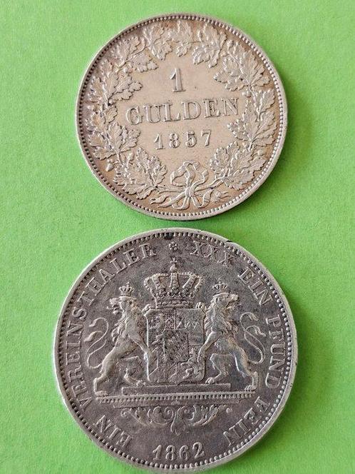 Duitsland, Beieren 1 Gulden 1857 + 1 Thaler 1862 (Zonder, Postzegels en Munten, Munten | Europa | Niet-Euromunten