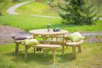 Rockwood® Picknicktafel Rond 1.20m    met 4 rugleuningen, Tuin en Terras, Picknicktafels, Nieuw, Rond, Ophalen of Verzenden, Hout