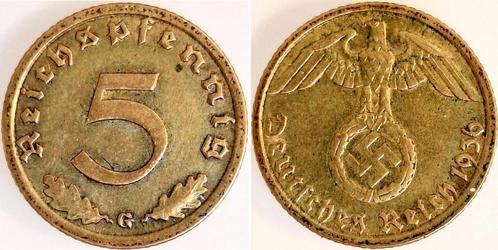 5 Reichspfennig Duitsland 5 Pfennig 1936 G J 363 ss+ Messing, Postzegels en Munten, Munten | Europa | Niet-Euromunten, Verzenden