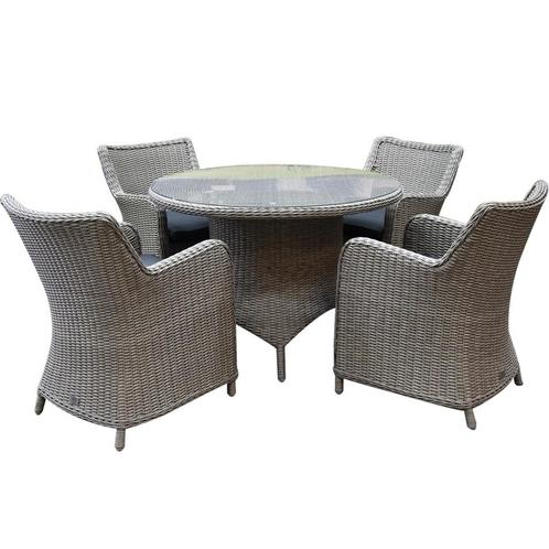Bilbao Riccione dining tuinset 110 cm rond 5-delig grijs, Tuin en Terras, Tuinsets en Loungesets, Nieuw, Wicker, Ophalen of Verzenden