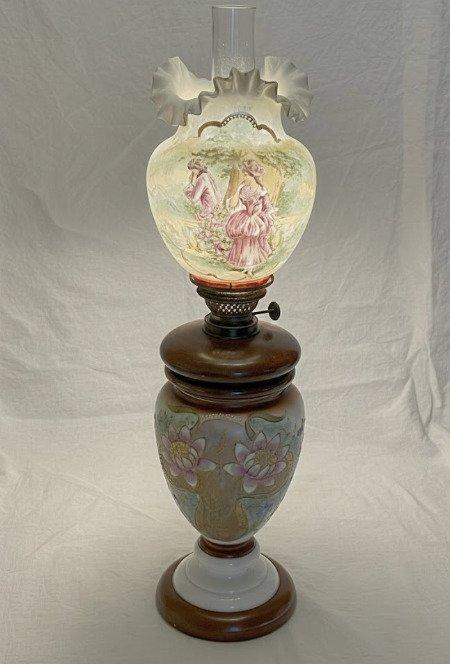 Tafellamp - Porselein, Glas - olielamp, Antiek en Kunst, Curiosa en Brocante