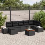 vidaXL 8-delige tuinbankset met kussens in zwart poly rattan, Verzenden, Nieuw, Rotan