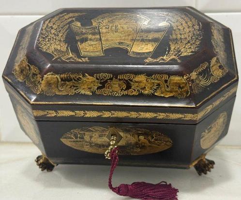 Doos - Been, Goud, Hout, Tin, lak - THEEDOOS, Antiek en Kunst, Antiek | Overige Antiek