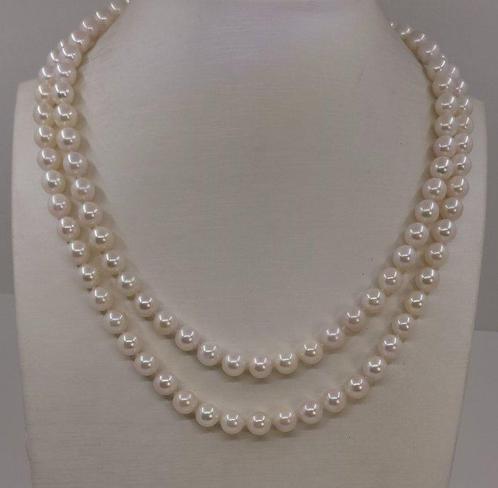 Halsketting 7x7,5 mm dubbele Akoya-parels, Sieraden, Tassen en Uiterlijk, Kettingen