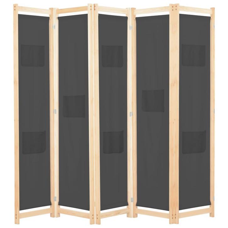 vidaXL Kamerscherm met 5 panelen 200x170x4 cm stof grijs, Huis en Inrichting, Woonaccessoires | Kamerschermen, Nieuw, Verzenden