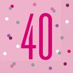 Servetten 40 Jaar Roze 33cm 16st, Verzenden, Nieuw