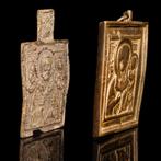 Russisch-Orthodox Set van bronzen borstbeeld-iconen (Zonder, Antiek en Kunst