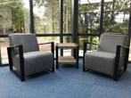 leren fauteuils met stalen frame - grijs leer - Echt leer,, Nieuw, Ophalen of Verzenden, Industrieel, 50 tot 75 cm