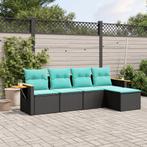 vidaXL 5-delige Loungeset met kussens poly rattan zwart, Verzenden, Nieuw, Rotan, Loungeset