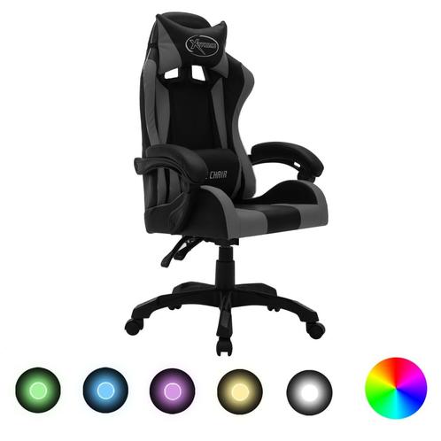 vidaXL Racestoel met RGB LED-verlichting kunstleer grijs en, Huis en Inrichting, Bureaus, Nieuw, Verzenden