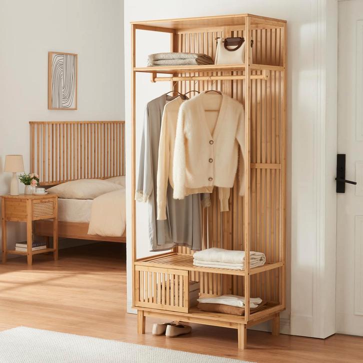 Kledingkast Ypäjä open kast 187x80x47 cm bamboe naturel [en., Huis en Inrichting, Kasten | Kledingkasten, Verzenden