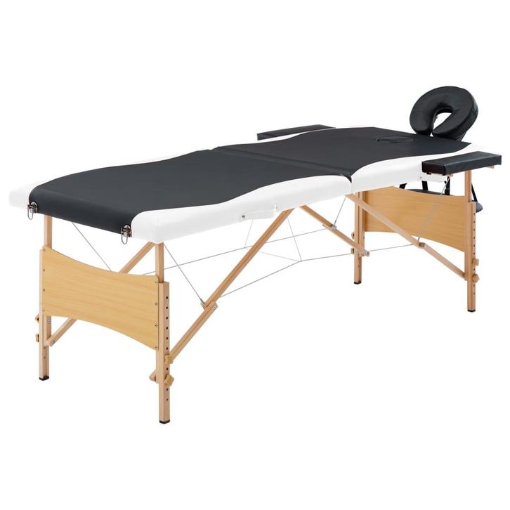 vidaXL Massagetafel inklapbaar 2 zones hout zwart en wit, Sport en Fitness, Massageproducten, Nieuw, Verzenden