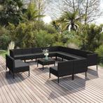 vidaXL 14-delige Loungeset met kussens poly rattan zwart, Verzenden, Nieuw, Rotan, Loungeset