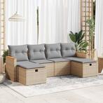 vidaXL 6-delige Loungeset met kussens poly rattan beige, Verzenden, Nieuw, Rotan, Loungeset