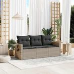 vidaXL 3-delige Loungeset met kussens poly rattan lichtgrijs, Verzenden, Nieuw, Rotan, Loungeset