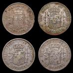 Spanje. 2 Pesetas 1870-1892 (4 monedas) (Zonder, Postzegels en Munten, Munten | Europa | Niet-Euromunten