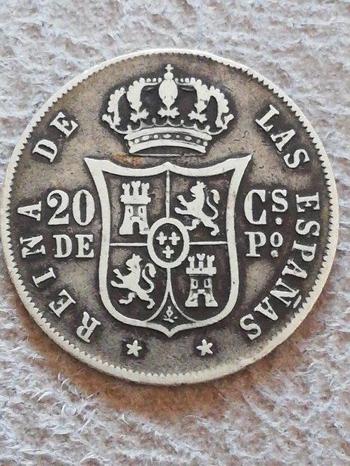 Spanje. Isabel II. 20 centavos de peso Manila 1866 Muy, Postzegels en Munten, Munten | Europa | Niet-Euromunten