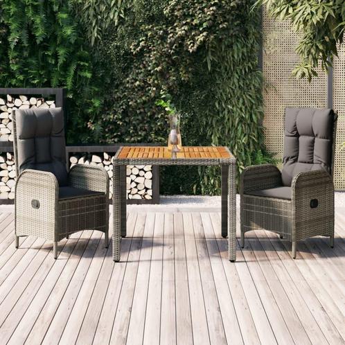 vidaXL 3-delige Tuinset met kussens poly rattan grijs, Tuin en Terras, Tuinsets en Loungesets, Tuinset, Nieuw, Rotan, Verzenden