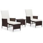 vidaXL 3-delige Loungeset met kussens poly rattan bruin, 3 zitplaatsen, Nieuw, Loungeset, Verzenden