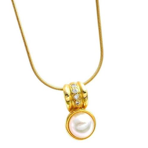 Hanger - 14 karaat Geel goud - 0.04ct. tw. Parel - Diamant -, Sieraden, Tassen en Uiterlijk, Antieke sieraden