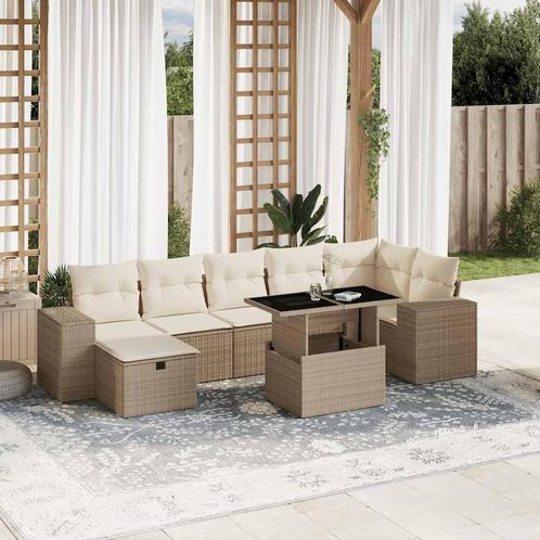 vidaXL 8-delige Loungeset met kussens poly rattan beige, Tuin en Terras, Tuinsets en Loungesets, Loungeset, Nieuw, Rotan, Verzenden