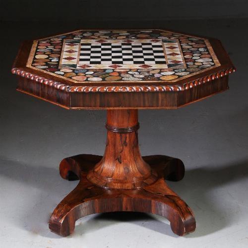 schaaktafel  centertable ca 1840 met pietra dura blad op Pa, Antiek en Kunst, Antiek | Meubels | Tafels, Ophalen of Verzenden