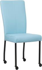 Lichtblauwe leren moderne eetkamerstoel - poot vierkant zwar, Huis en Inrichting, Stoelen, Overige kleuren, Nieuw, Leer, Ophalen of Verzenden
