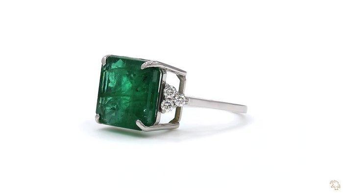 Ring Platina - 8.09ct. tw. Smaragd - Diamant - Groen,, Sieraden, Tassen en Uiterlijk, Ringen