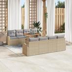 vidaXL 9-delige tuintafel eetset met kussens in beige poly, Tuin en Terras, Tuinsets en Loungesets, Verzenden, Nieuw, Rotan