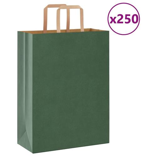 vidaXL Papieren zakken 250 st met hengsels 26x12x35 cm groen, Diversen, Cadeauverpakkingen, Nieuw, Verzenden