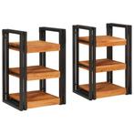 vidaXL Nachtkastje 2 pcs Bruin en zwart Massief Hout Acacia, Minder dan 45 cm, Verzenden, Nieuw, 55 tot 70 cm