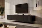 Meubella | TV-Meubel hangend zwart 200cm lamellen, Huis en Inrichting, Overige materialen, Verzenden, Nieuw, 200 cm of meer