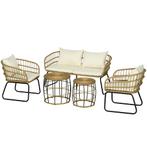 TRUUSK 5-delig Rattan Tuinmeubelset Met Kussens, 2 Salontafe, Verzenden, Nieuw