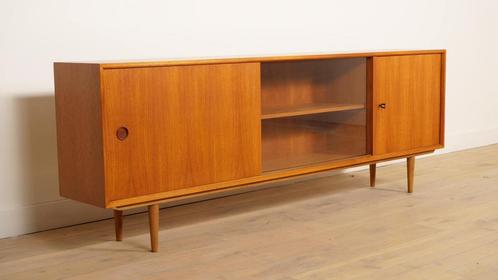 Vintage dressoir | Japandi | Glazen schuifdeur | TV meubel |, Huis en Inrichting, Kasten | Dressoirs, Ophalen of Verzenden