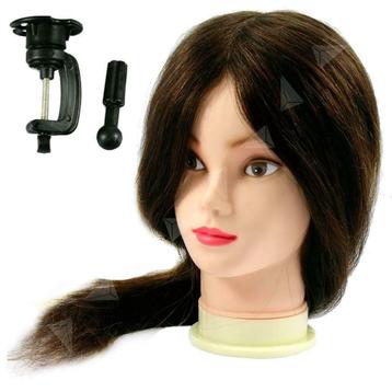 Oefenhoofd kappershoofd 90% echt haar bruin lang haar 60 cm