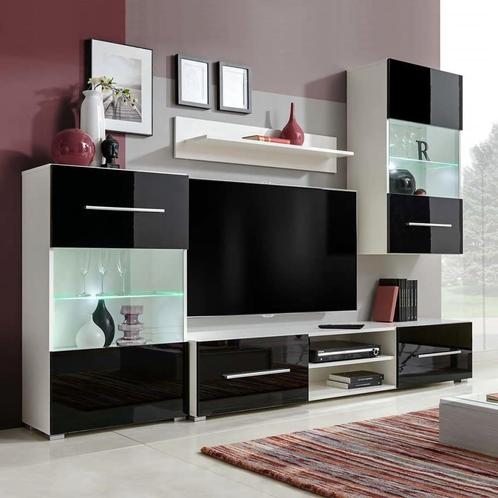 vidaXL 4 stuks zwarte hoogglans wandvitrinekast tv-meubel, Huis en Inrichting, Kasten | Televisiemeubels, 25 tot 50 cm, Nieuw