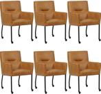 Set van 6 Cognac leren moderne eetkamerstoelen - Granada lee, Overige kleuren, Nieuw, Leer, Ophalen of Verzenden