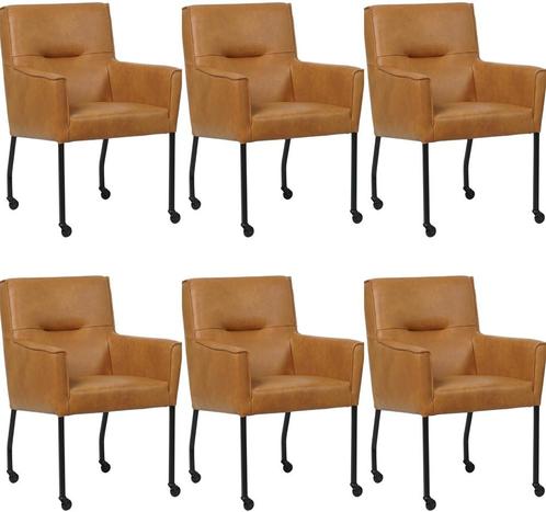 Set van 6 Cognac leren moderne eetkamerstoelen - Granada lee, Huis en Inrichting, Stoelen, Vijf, Zes of meer stoelen, Overige kleuren