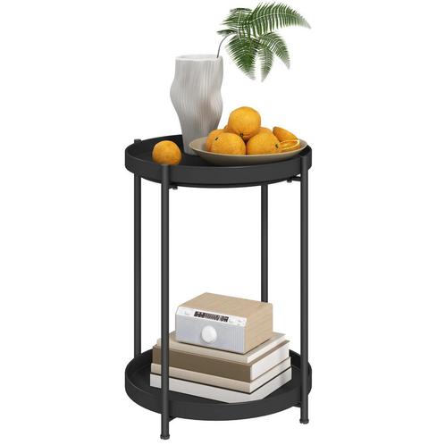 TRUUSK Bijzettafel, Salontafel Met 2 Planken, Ronde Koffieta, Huis en Inrichting, Tafels | Bijzettafels, Nieuw, Verzenden