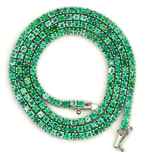 Kraagketting - 18 karaat Witgoud - 10.00ct. tw. Smaragd, Sieraden, Tassen en Uiterlijk, Antieke sieraden