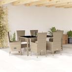 vidaXL 7-delige Tuinset met kussens poly rattan beige, 6 zitplaatsen, Nieuw, Tuinset, Verzenden