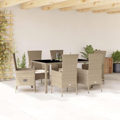 vidaXL 7-delige Tuinset met kussens poly rattan beige, Tuin en Terras, Tuinsets en Loungesets, Tuinset, Nieuw, 6 zitplaatsen, Rotan