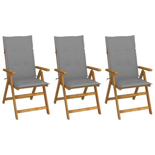 vidaXL Tuinstoelen 3 st inklapbaar met kussens massief, Tuin en Terras, Tuinstoelen, Nieuw, Hout, Verzenden